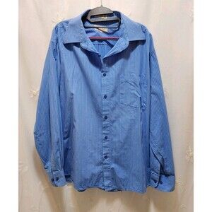Eighty Eight Men XL Blue Shirt Long Sleeve Button Down Striped Casual Business